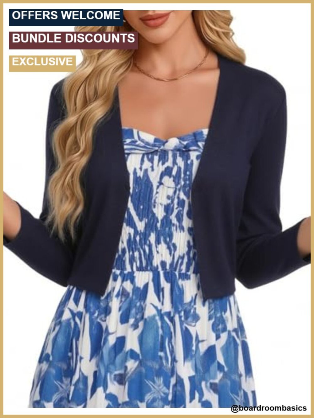 Cropped Open Front 3/4 Sleeve Lightweight Cardigan Shrug for Summer Layering